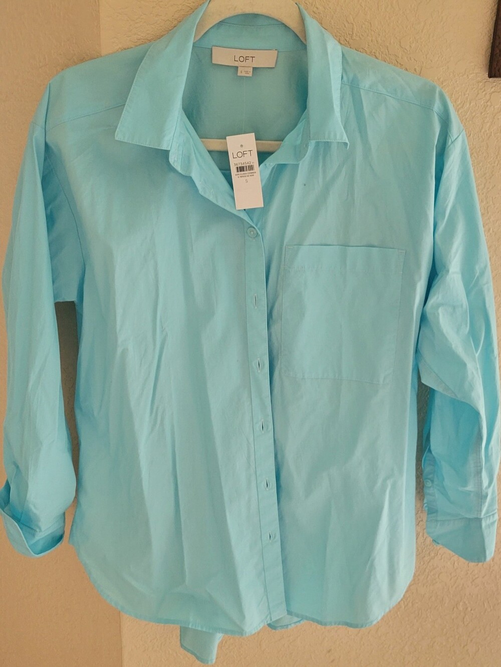 LOFT Small Oversize Women's Aqua Button-Front Shirt